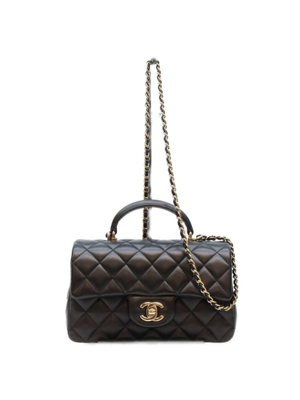 Chanel Black Lambskin Top Handle Mini Quilted 20
